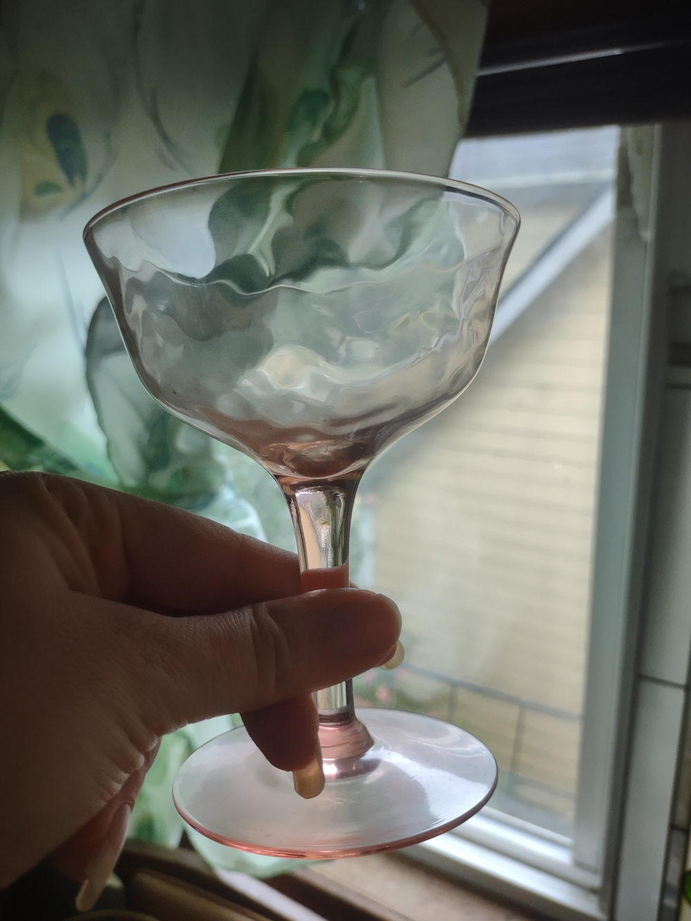 Delicate Depression Pink Stemmed Coupe Glasses